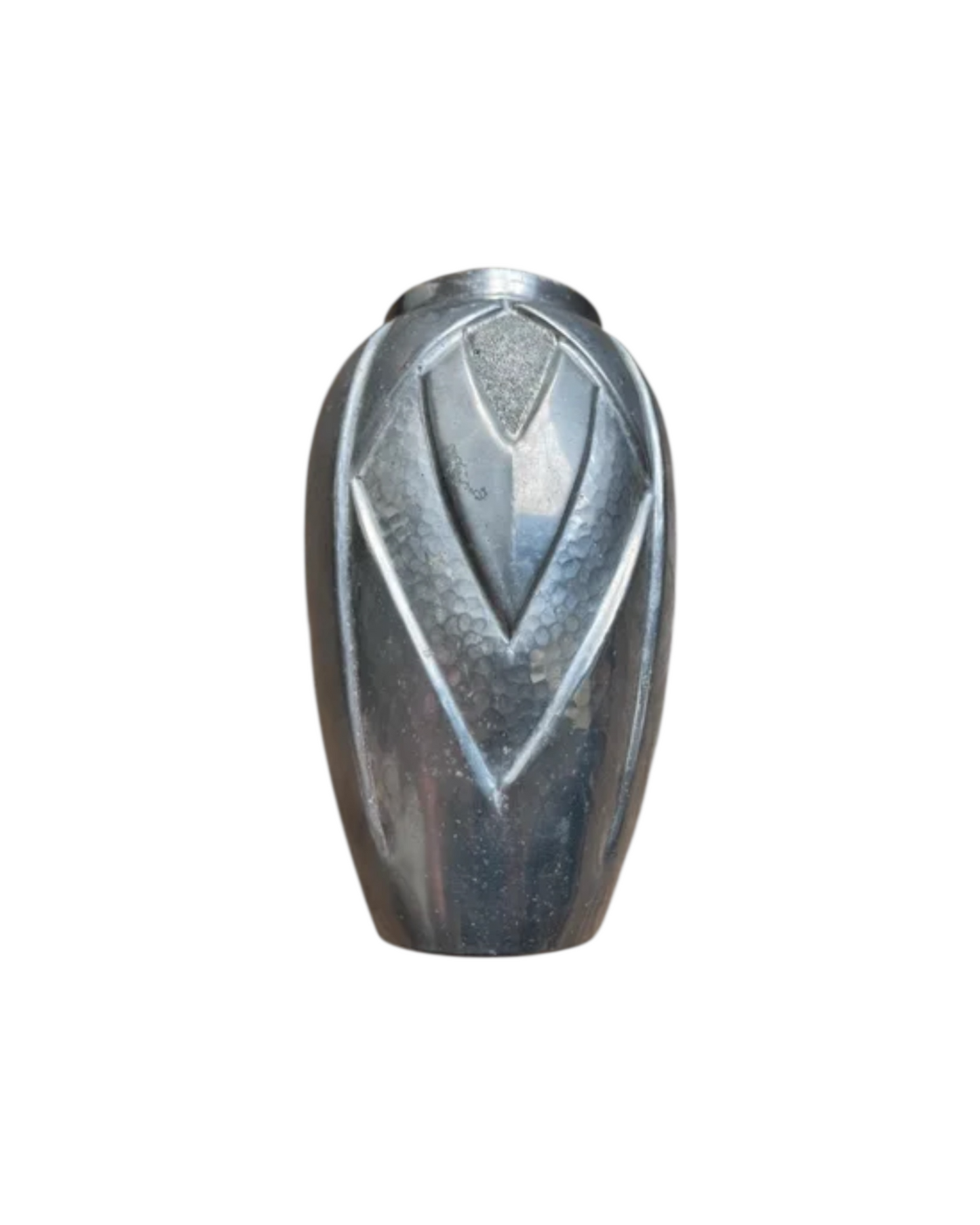 Art Deco Hammered Metal Vase in the manner of René Delavan