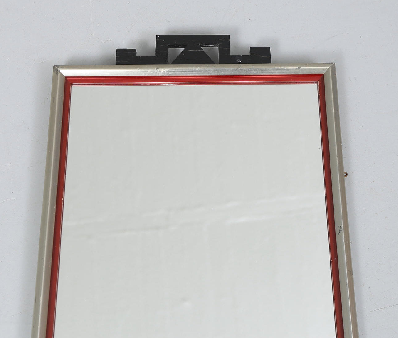 Art Deco Wall Mirror with Red Liner, c.1930