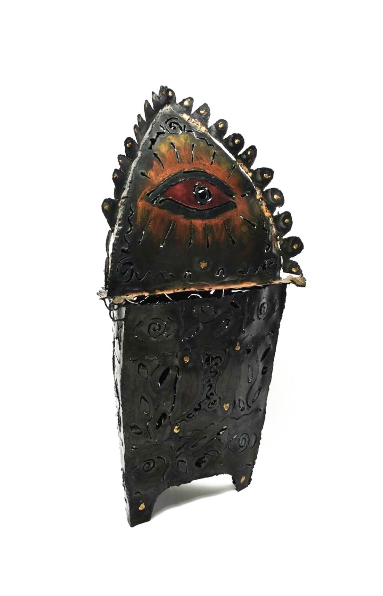 Totemic Steel Lantern with Painted Eye Motif - ON HOLD