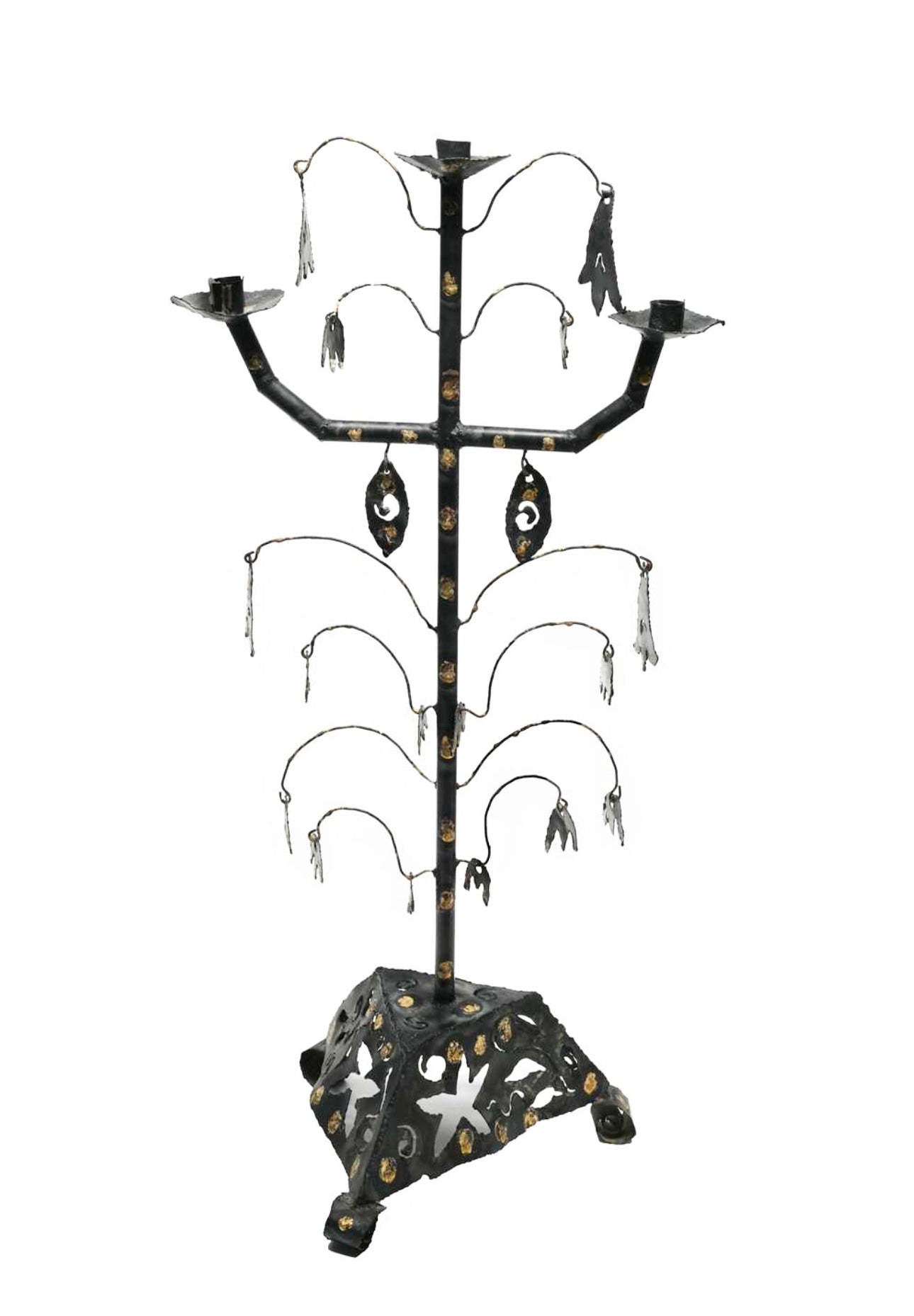 Artisanal Iron Candelabra with Hanging Ornaments - ON HOLD