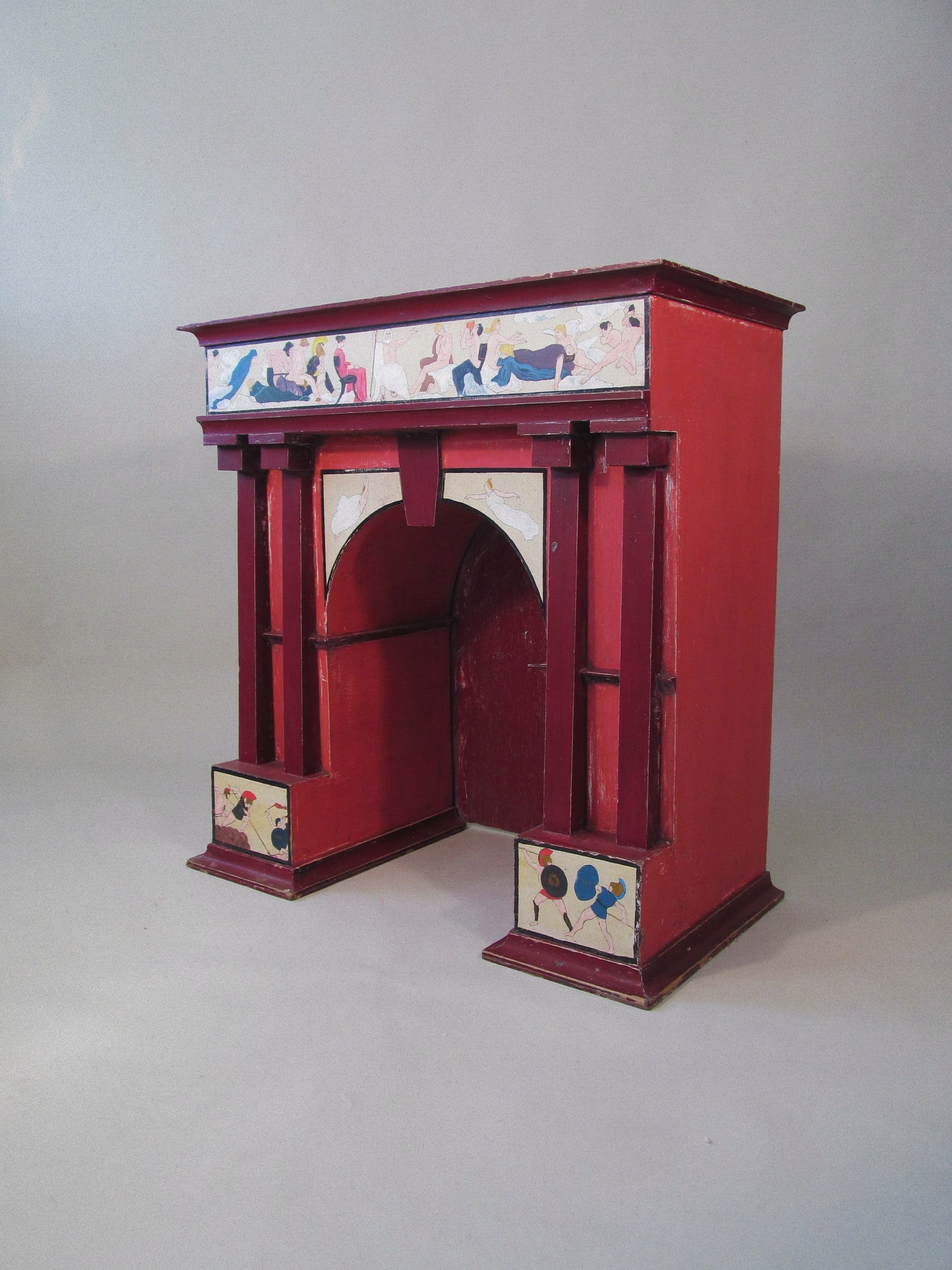 Architectural Console with Gladiatorial Frieze and Painted Classical Figures