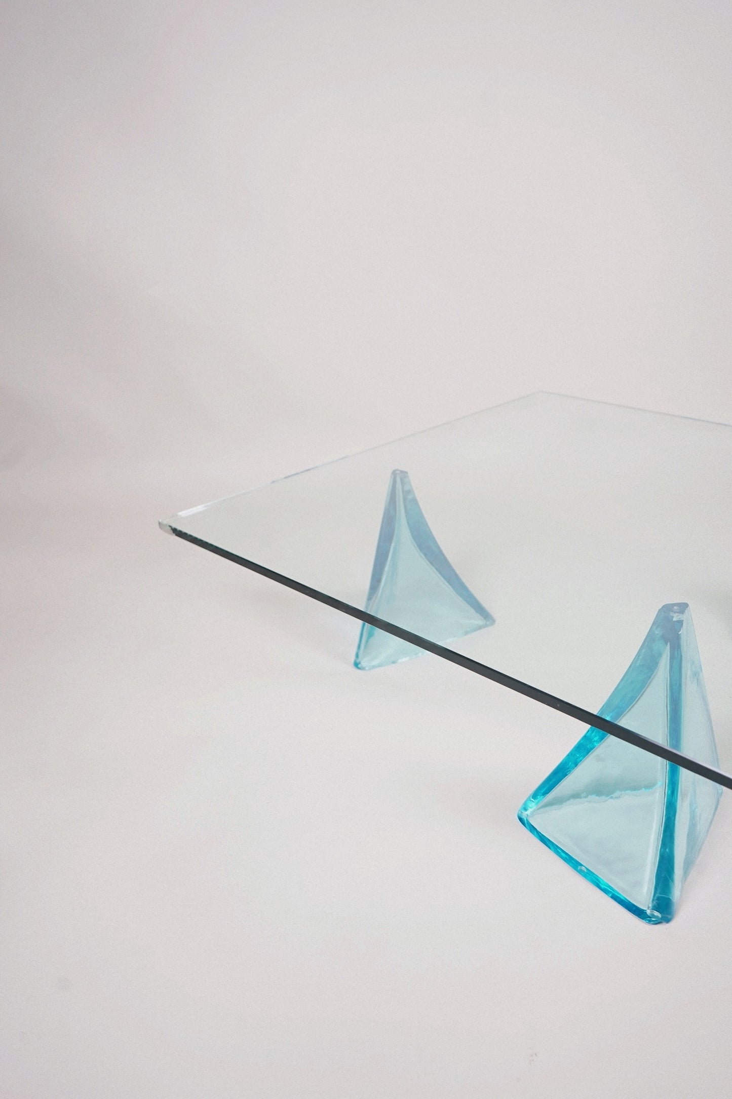 Glass Coffee Table with Sculptural Blue Glass Supports, c.1980s–1990s