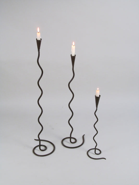 Set of Three Sculptural Iron Candleholders