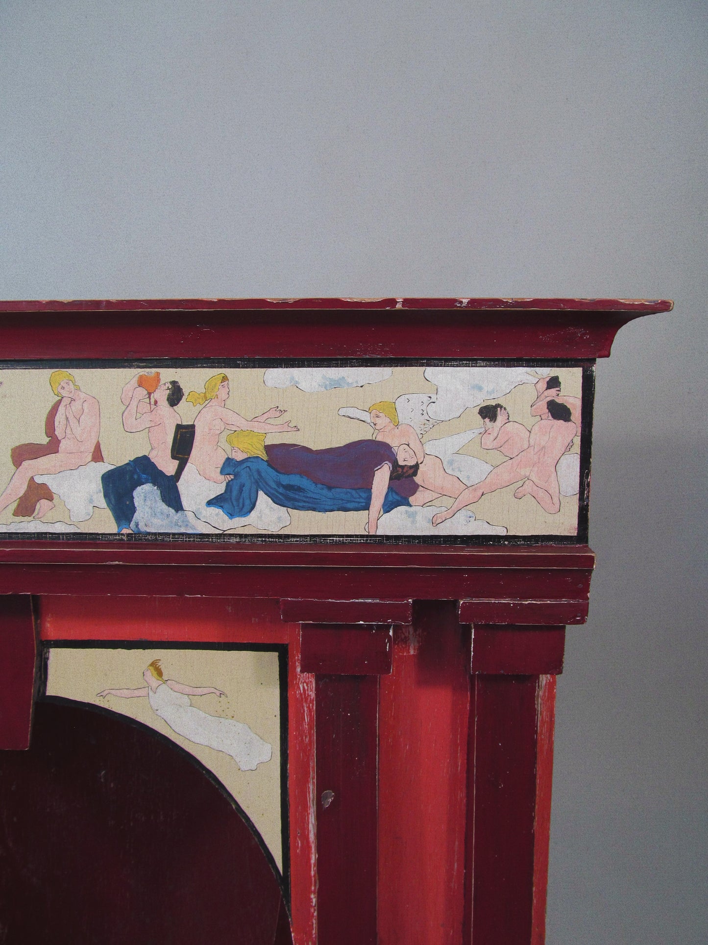 Architectural Console with Gladiatorial Frieze and Painted Classical Figures
