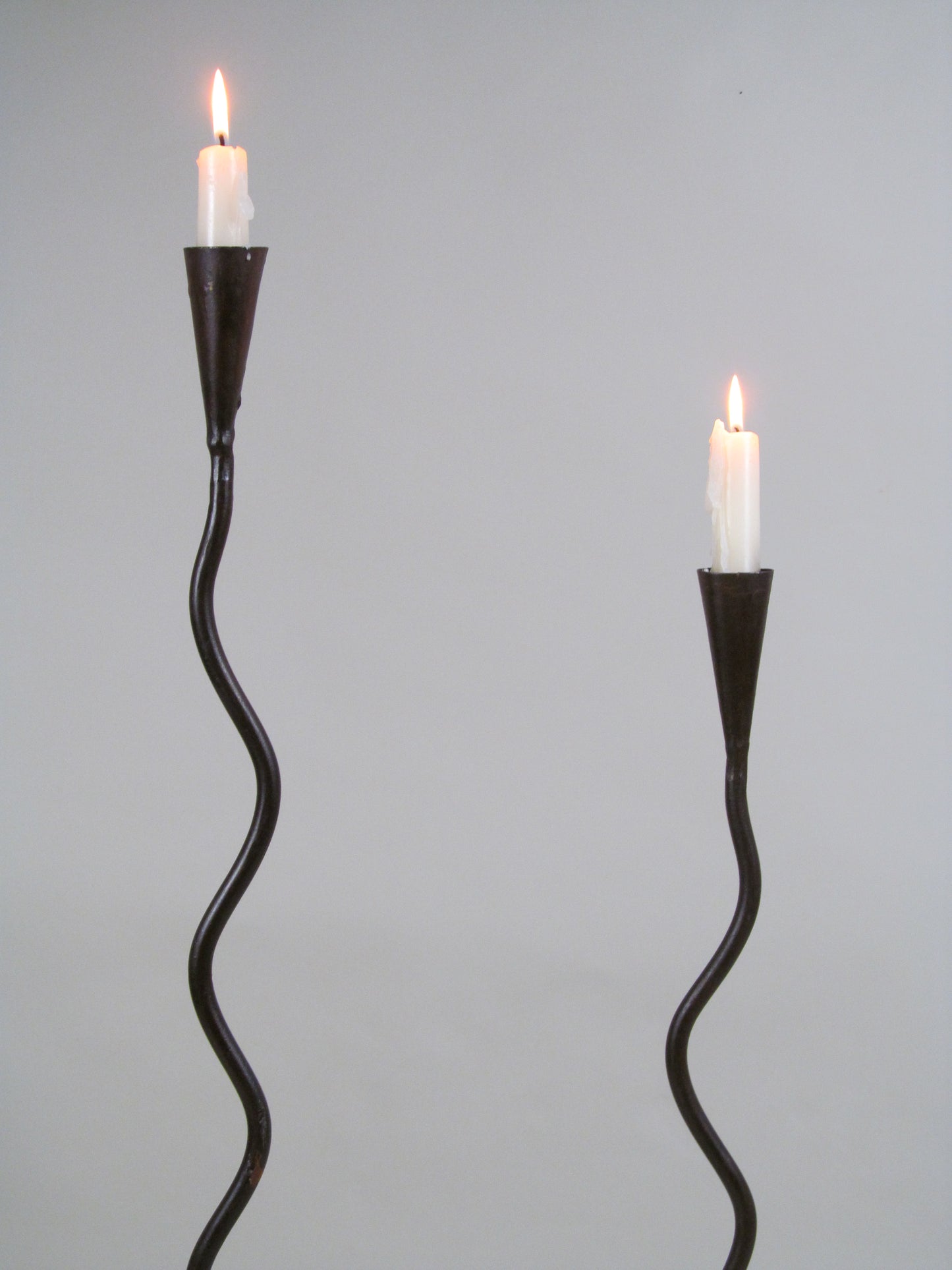 Set of Three Sculptural Iron Candleholders