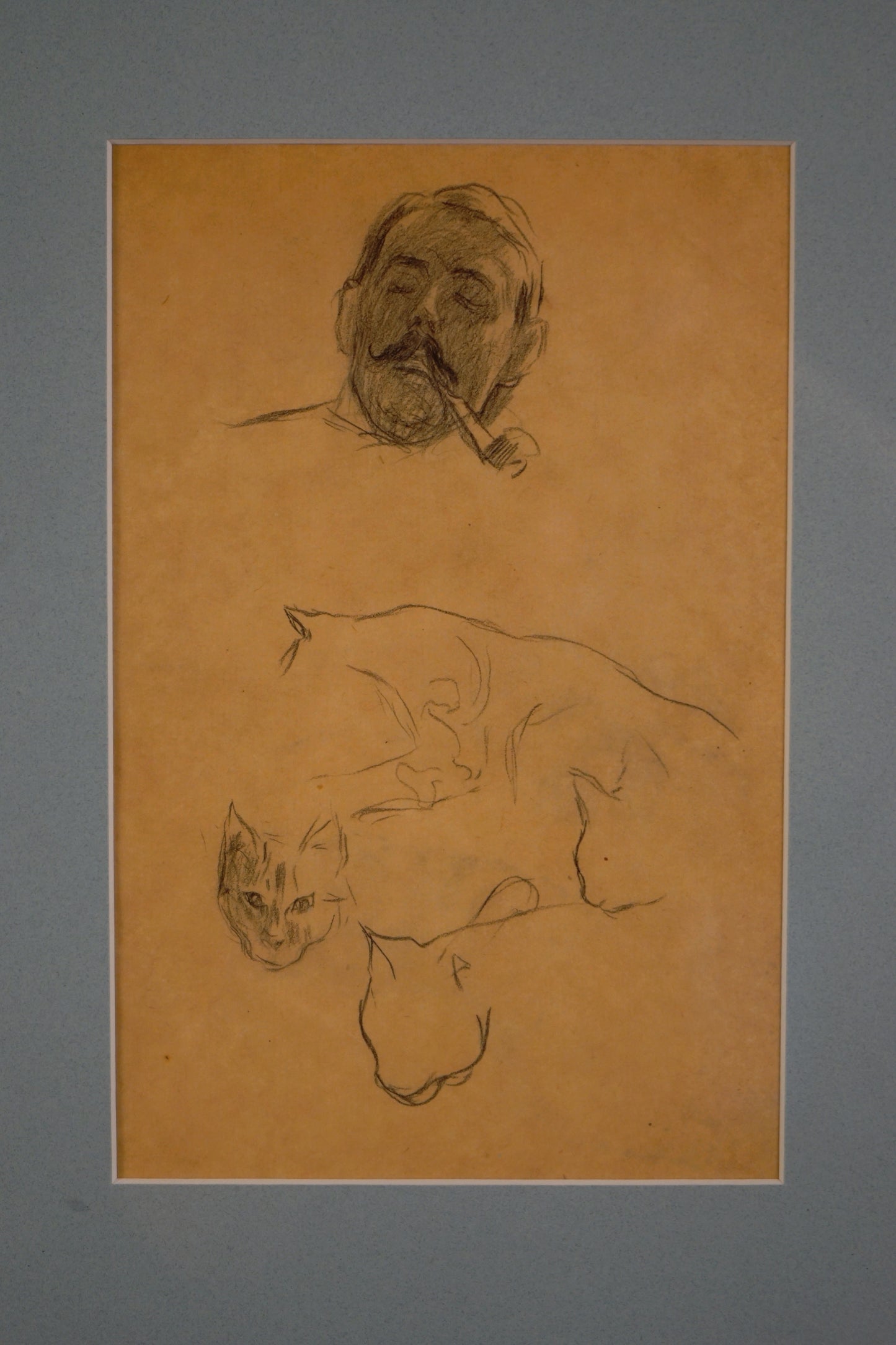 Sir Walter Westley Russell (British, 1867–1949)Two Pencil Studies: Cats and Sleeping Man early 20th century