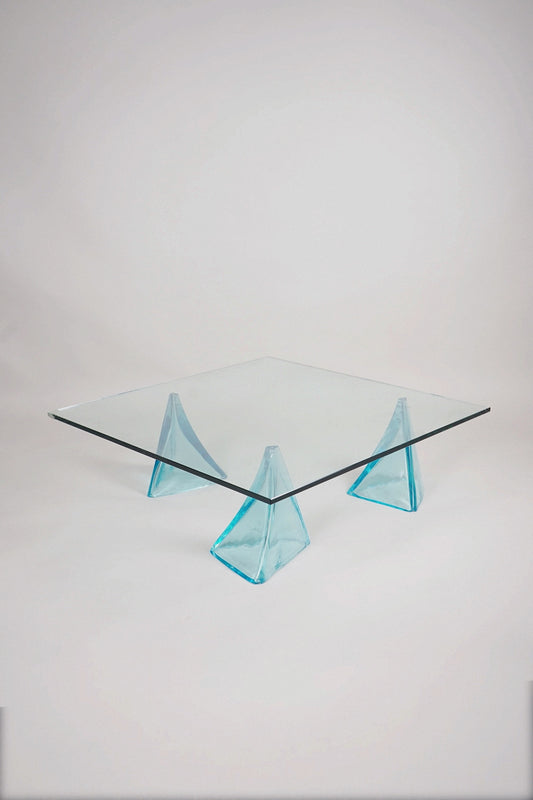 Glass Coffee Table with Sculptural Blue Glass Supports, c.1980s–1990s