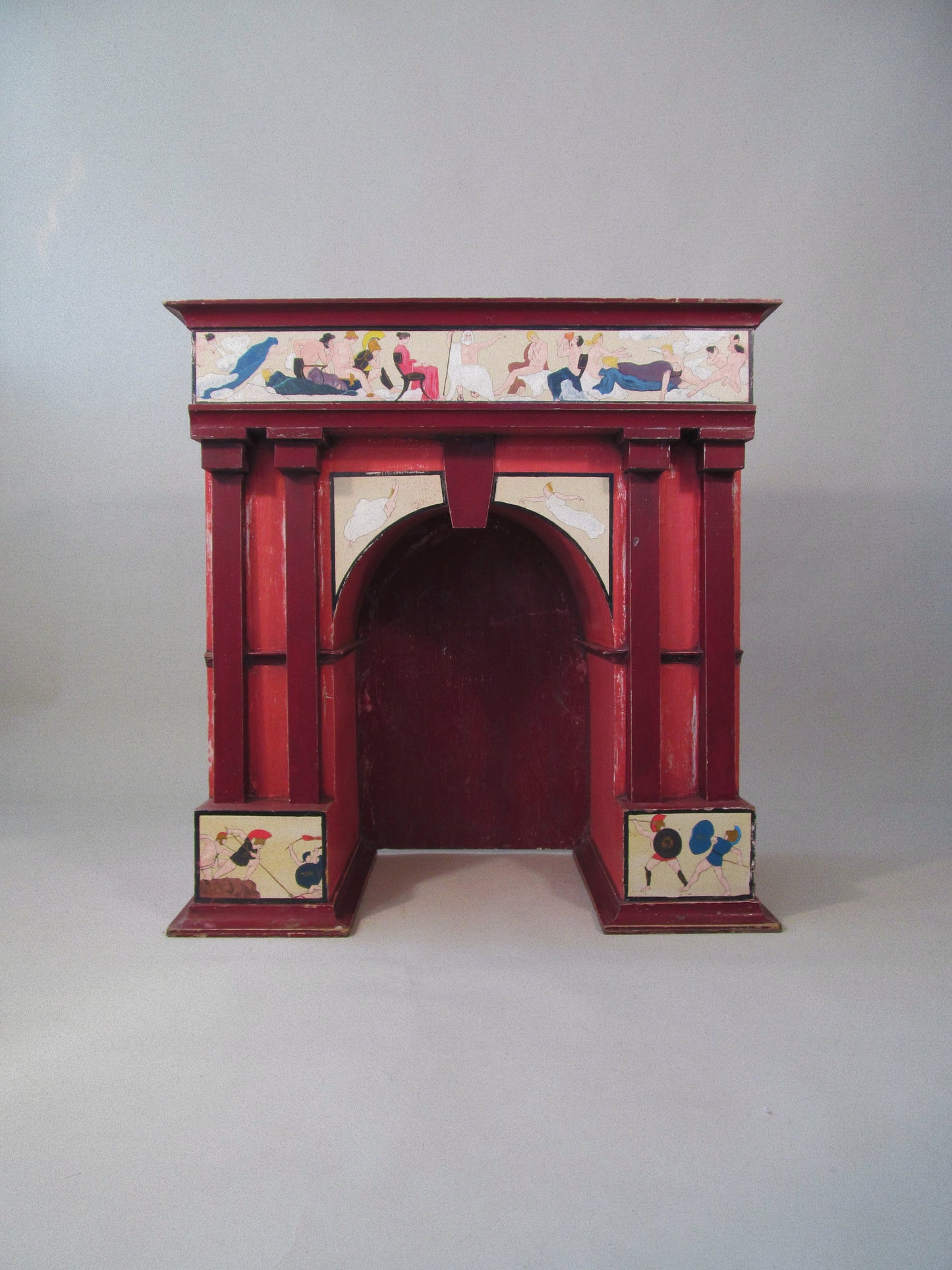 Architectural Console with Gladiatorial Frieze and Painted Classical Figures
