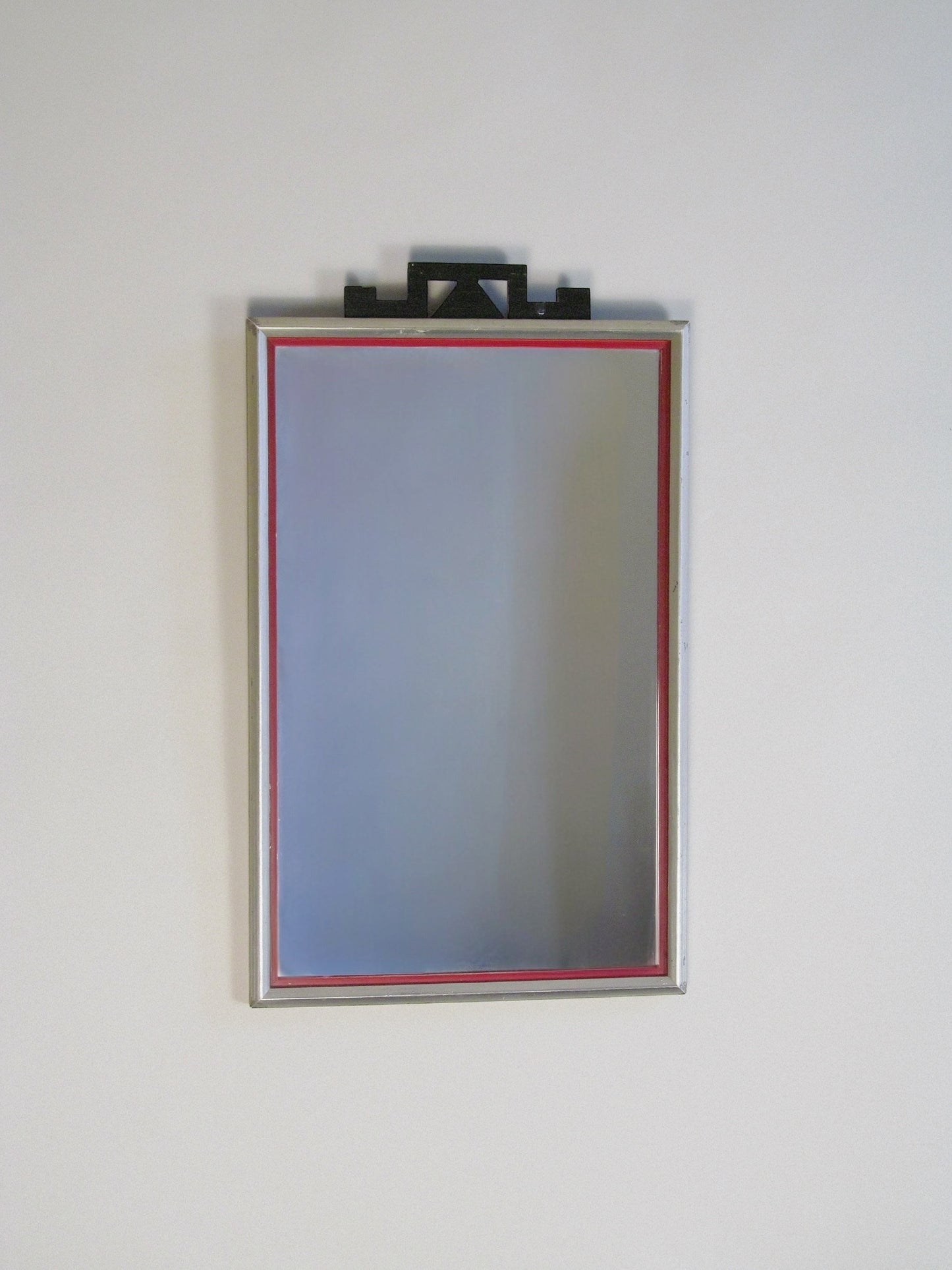 Art Deco Wall Mirror with Red Liner, c.1930