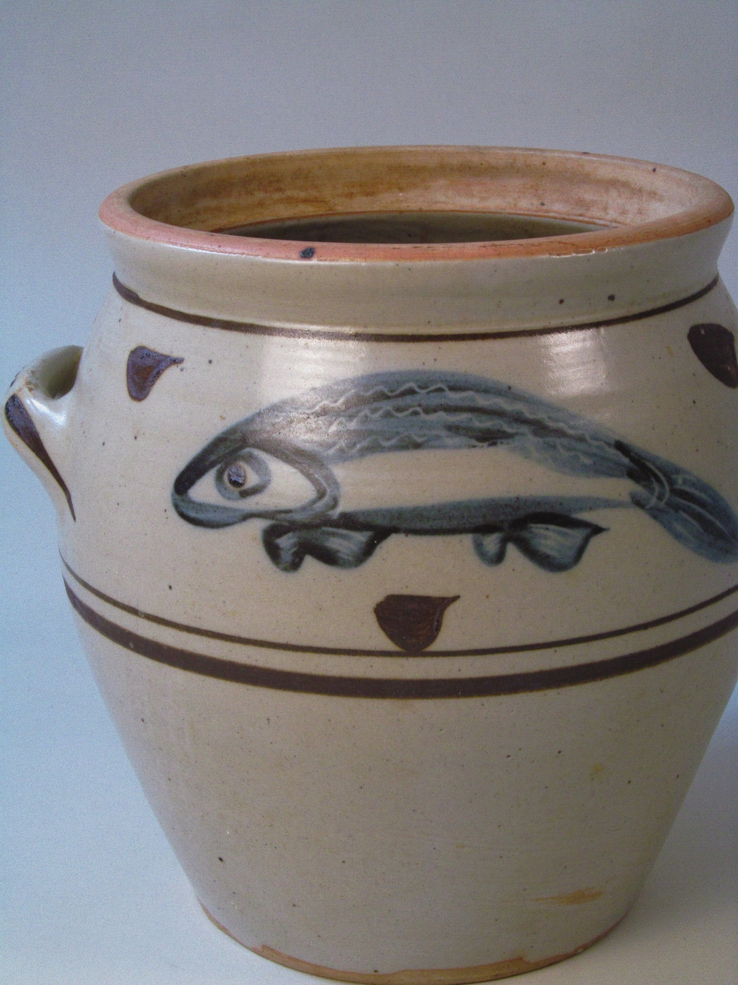 Large Slip-Decorated Stoneware Jar with Fish Motif