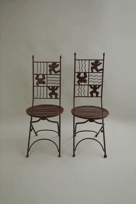 Iron Chair with Stylised Figures c.1980