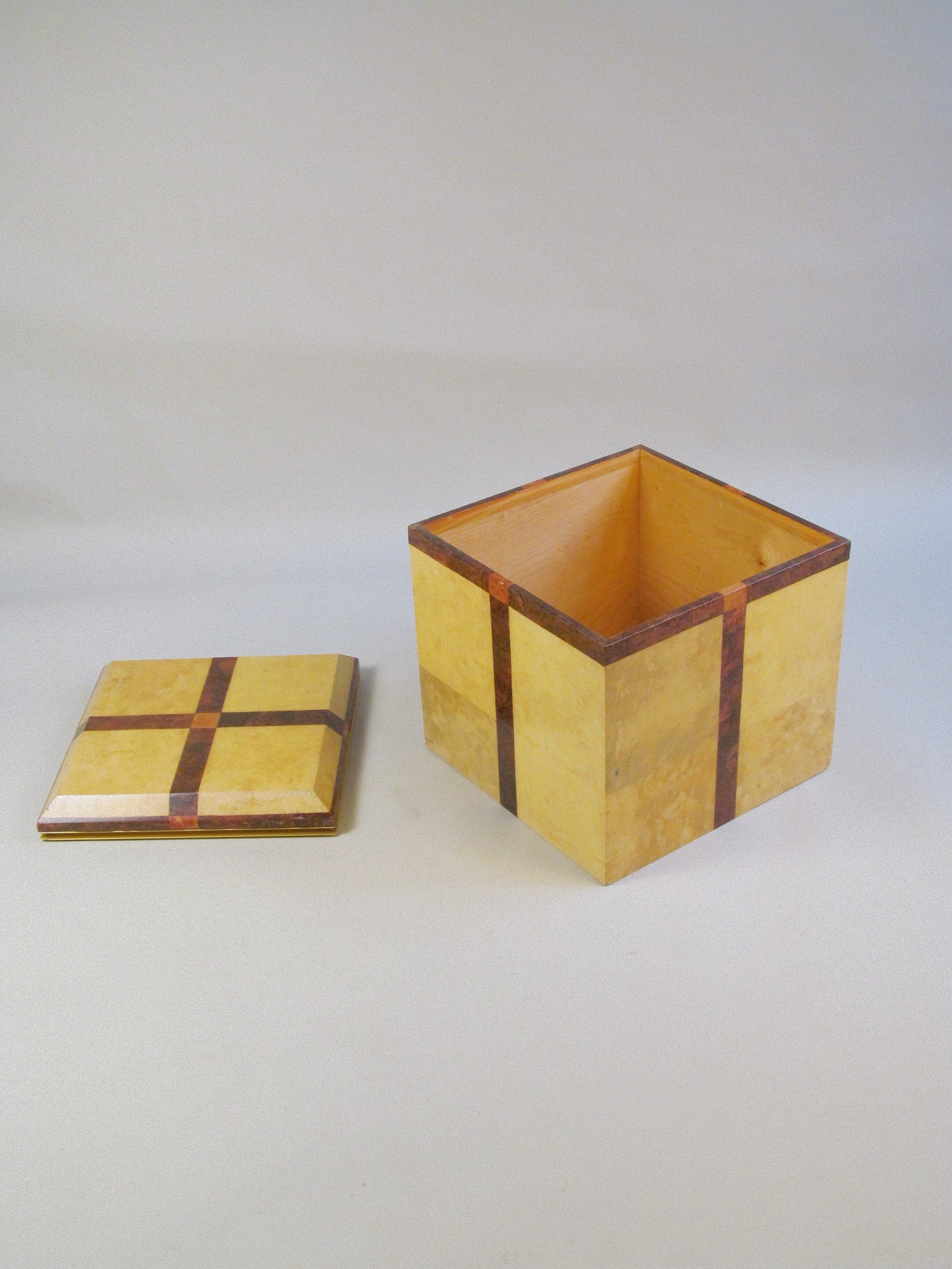 Lacquered Parchment and Walnut Cube, c.1980