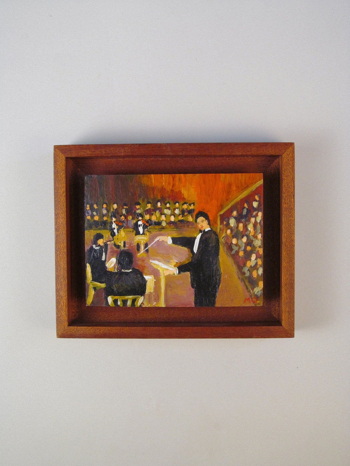 ‘Concert Scene’, signed MQ, c.1970 Gouache on board, framed