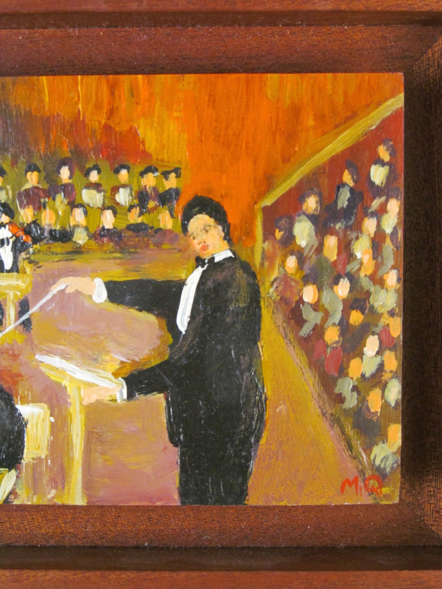 ‘Concert Scene’, signed MQ, c.1970 Gouache on board, framed