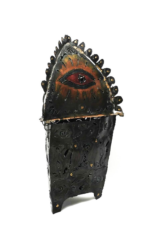 Totemic Steel Lantern with Painted Eye Motif - ON HOLD