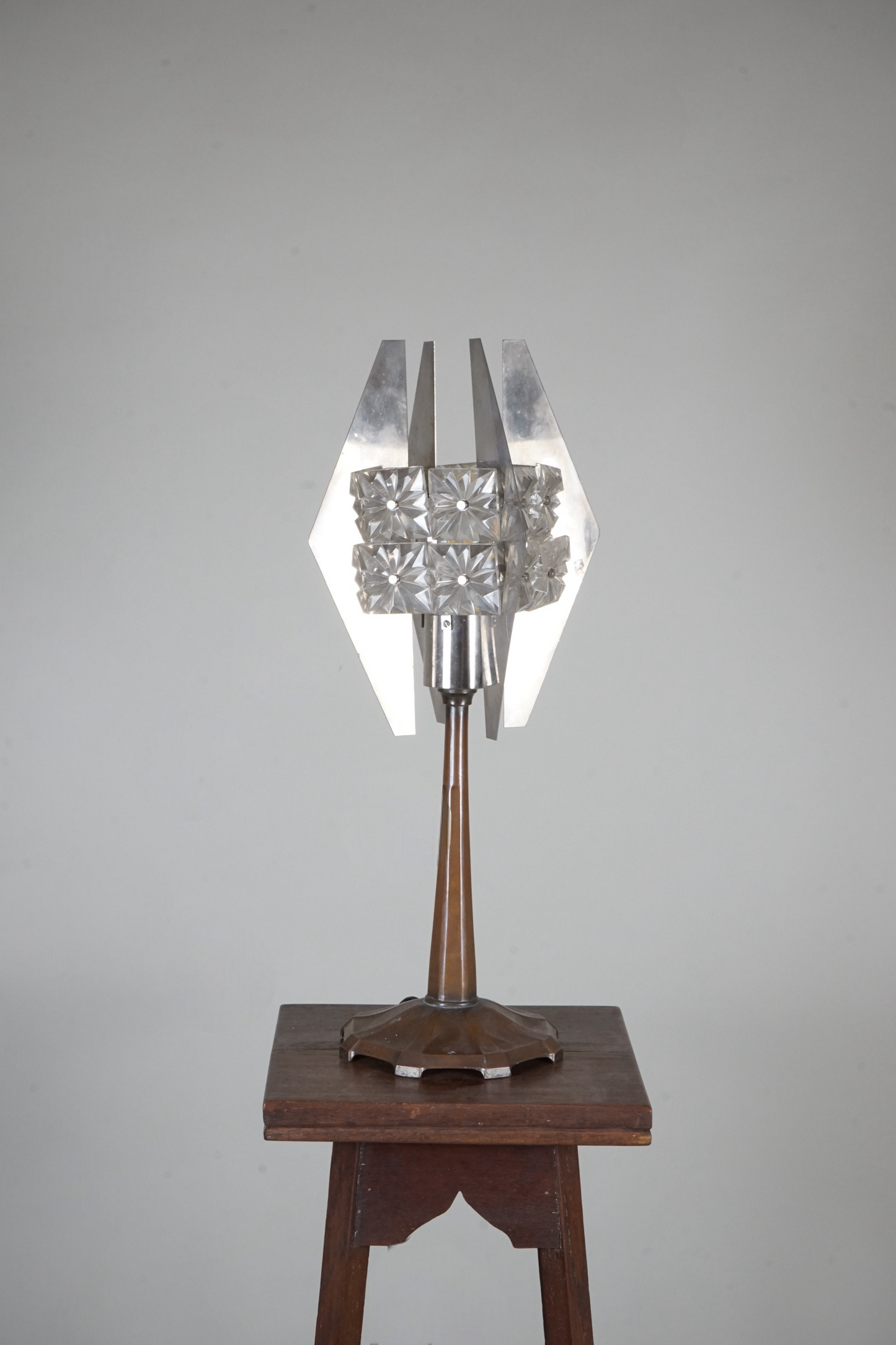 Copper Lamp c.1920 with Later Glass Shade