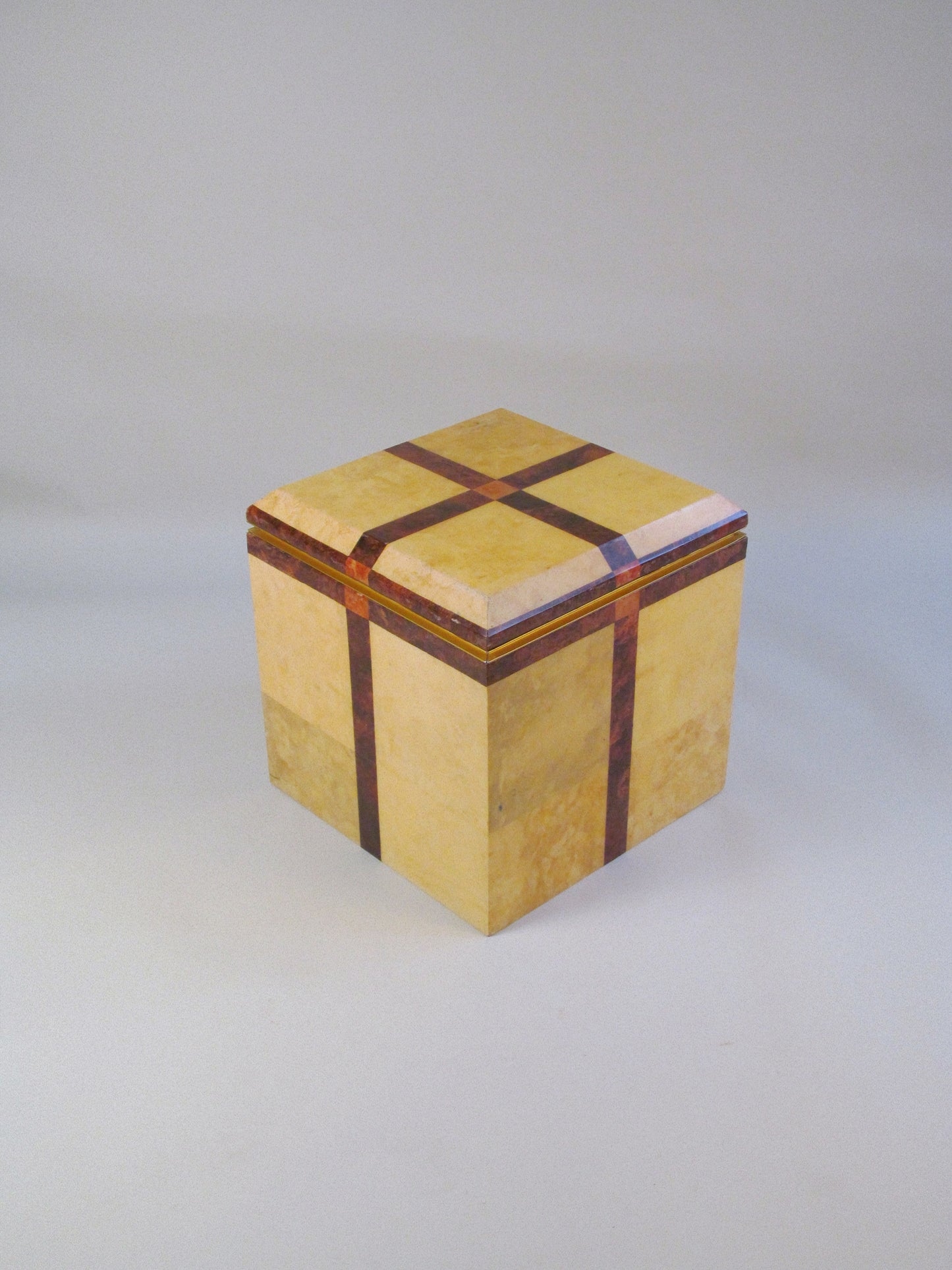 Lacquered Parchment and Walnut Cube, c.1980