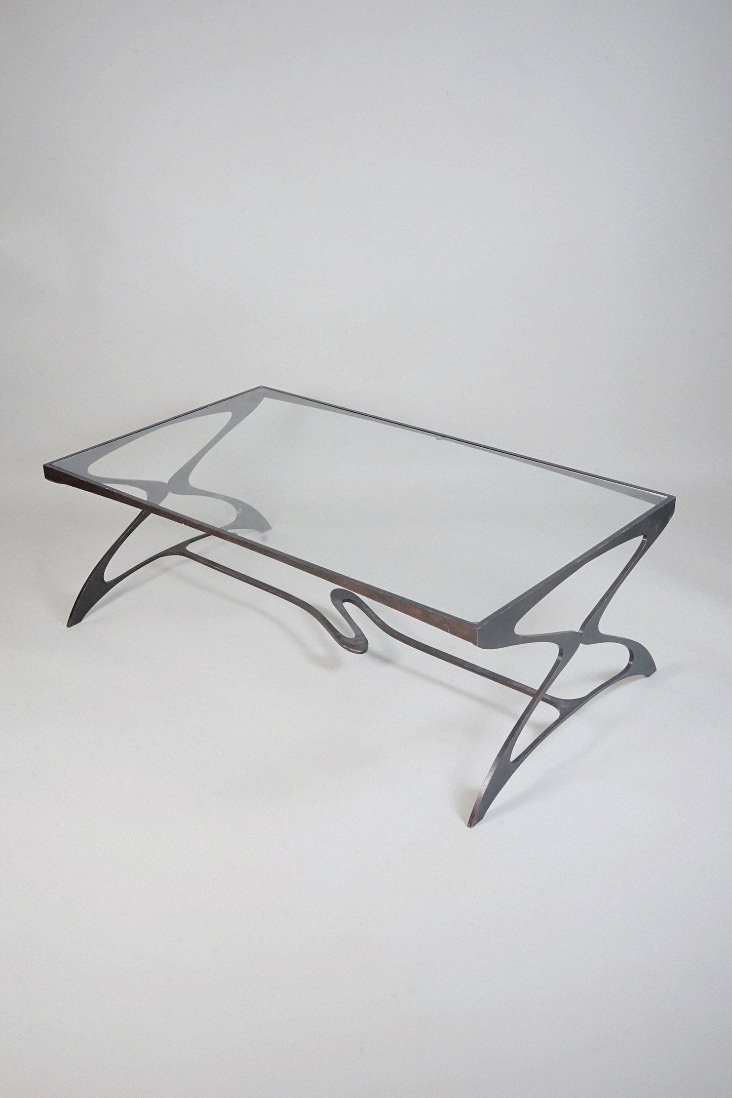 Sculptural Iron & Glass Coffee Table Late 20th Century